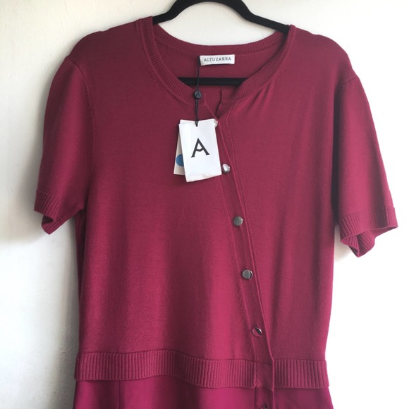 ALTUZARRA Jefferson Dress Burgundy Knit Button Midi - Picture 5 of 7